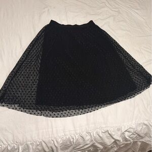 New York & Company Black Full Mesh Polka Dot Skirt